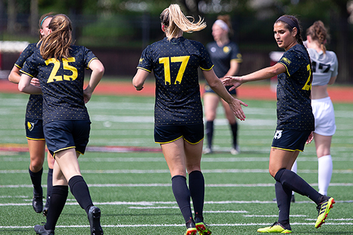 Madison Costner (middle) scored two against Ann Arbor on June 30, 2019 to help the Eagles past the Lumberjills 3-0. | Daniel Herlensky